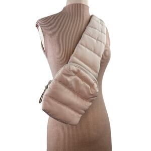 COS Bum Bag Beige Zip Pocket Adjustable Strap Puffer Padded Crossbody Sling Bag